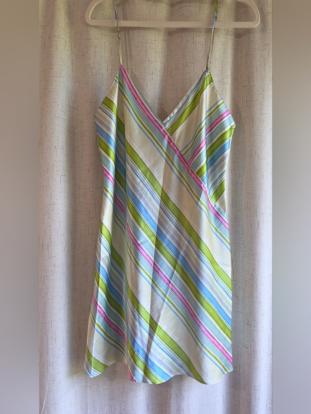 Valerie Stevens Diagonal Stripe Slip Mini Dress in Green, Blue & Pink S